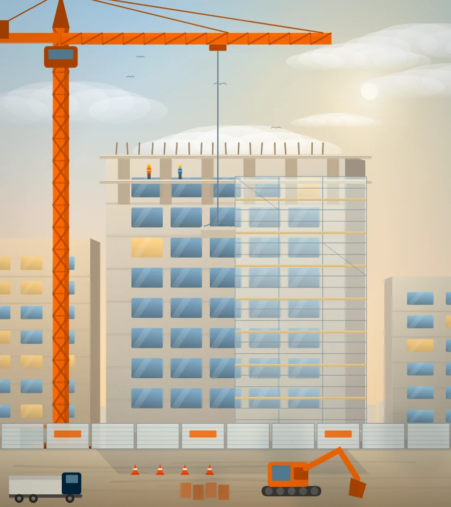 Baustelle eines Mehrfamilienhauses mit Turmdrehkran und Gerüst von Vogt & Sohn Bau