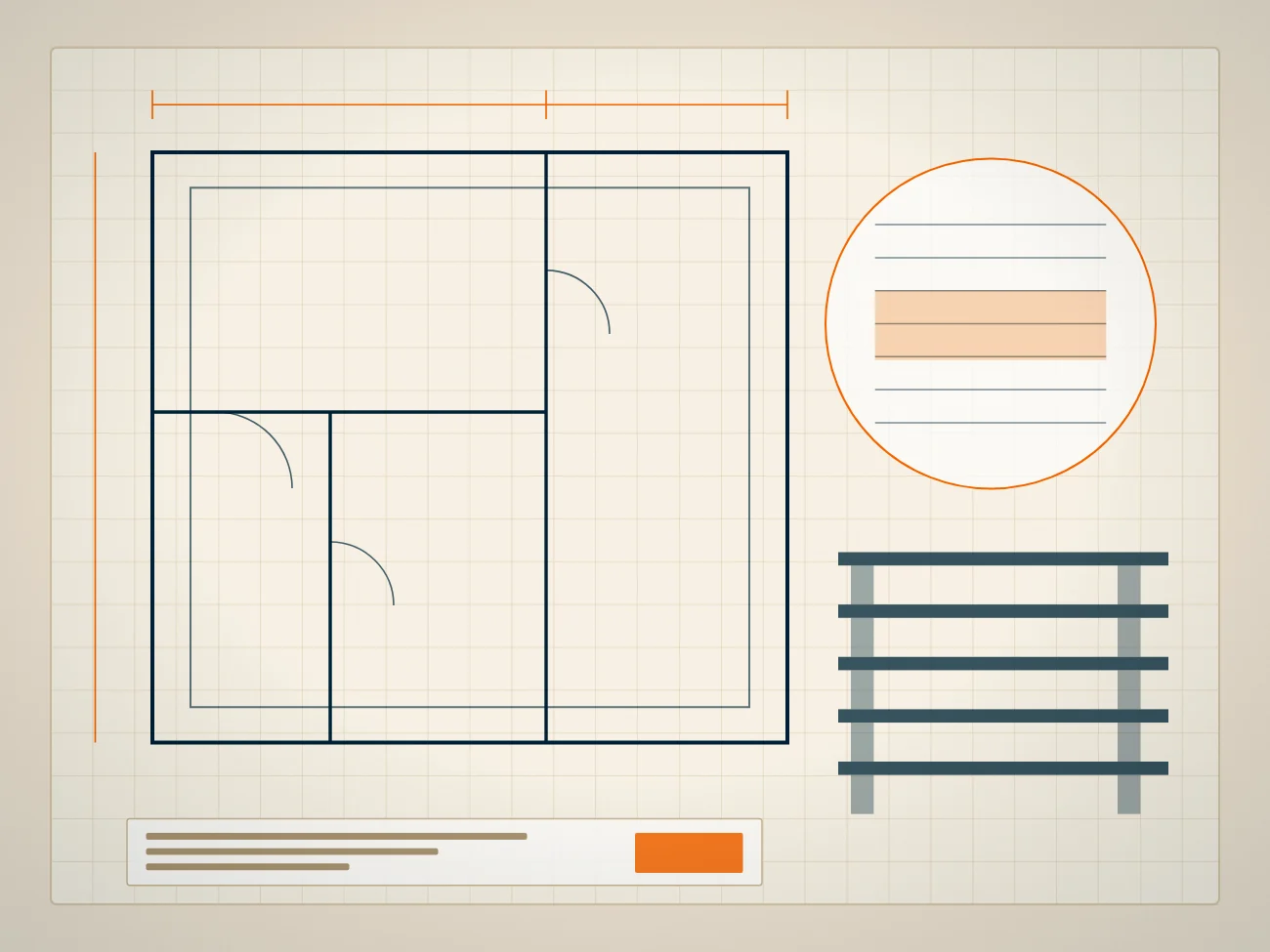 Bauplan mit Grundriss und technischen Details