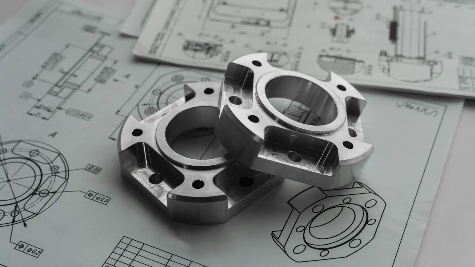 Bauteile auf einer technischen Zeichnung