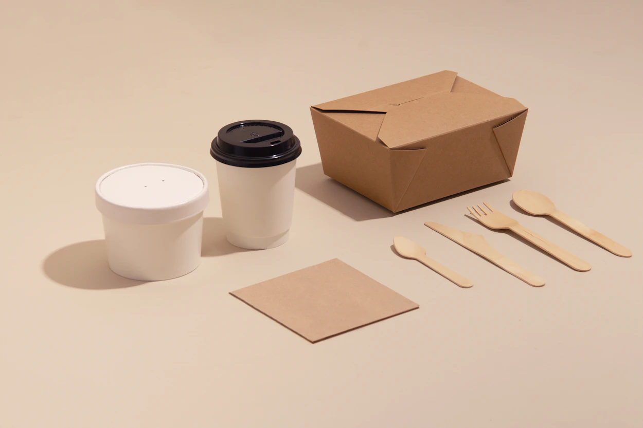 Kraftpapier-Verpackung für Lebensmittel mit Kaffeebecher