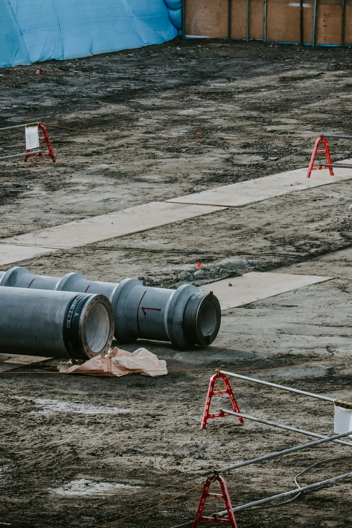 Rohre und Material auf der Baustelle