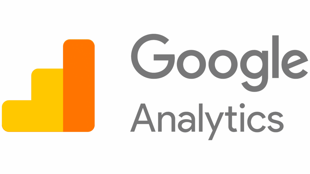 Google Analytics-Logo mit gelbem und orangefarbenem Balken-Symbol auf schwarzem Hintergrund