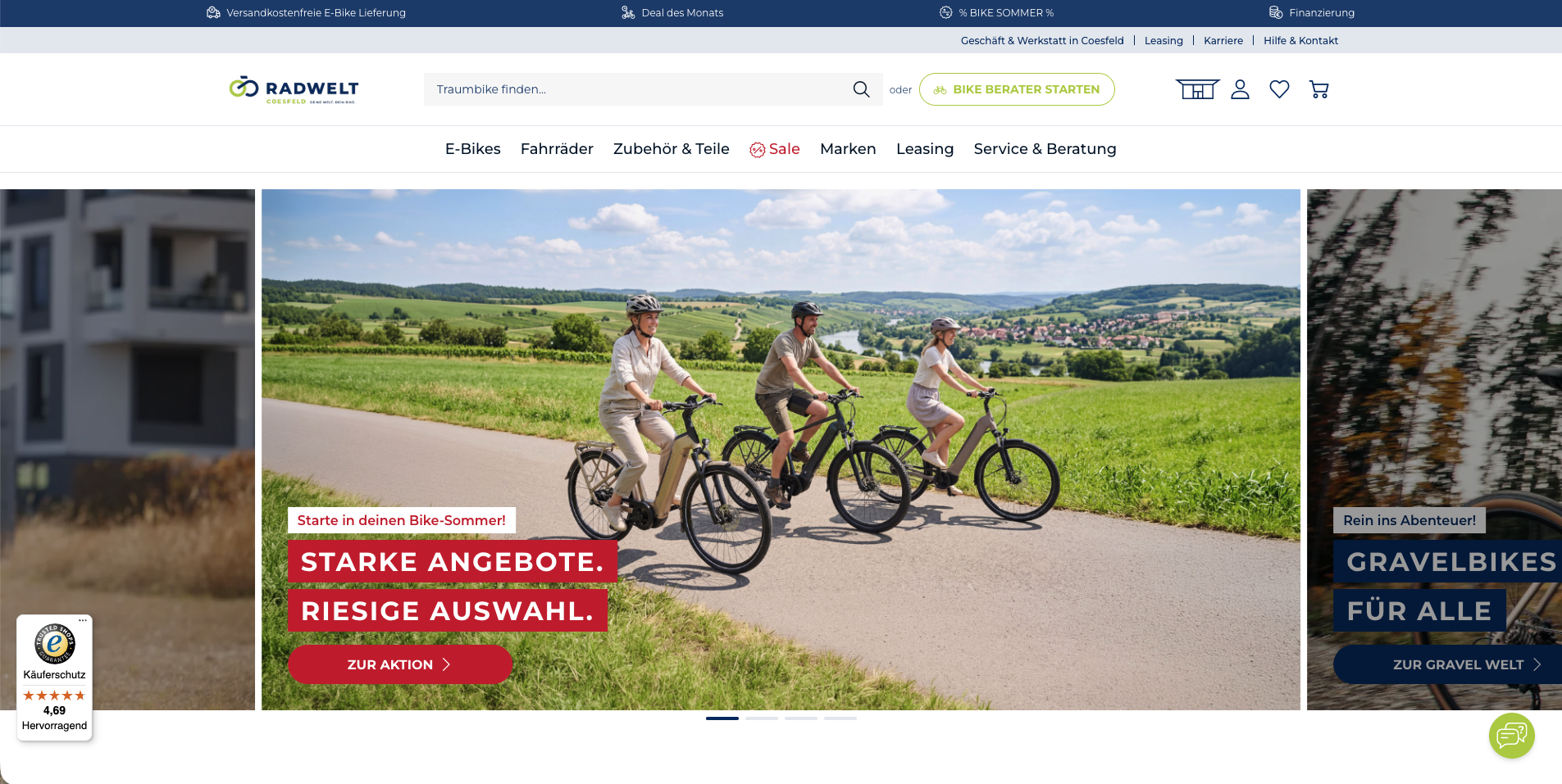 Onlineshop für E-Bikes, Fahrräder und Zubehör – Vorschau Radwelt