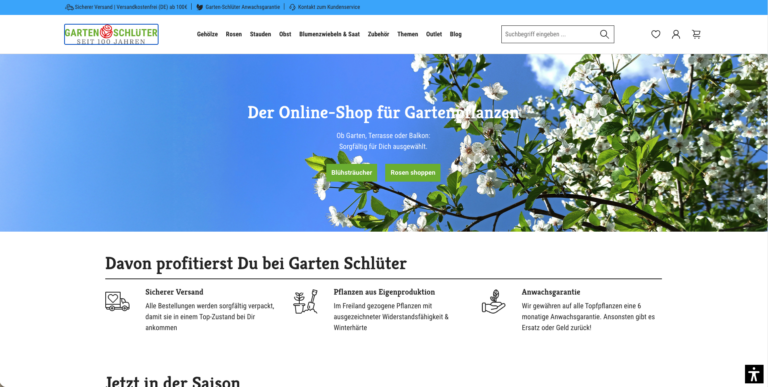 Onlineshop für einen Pflanzenversand mit Eigenproduktion – Vorschau Garten Schlüter