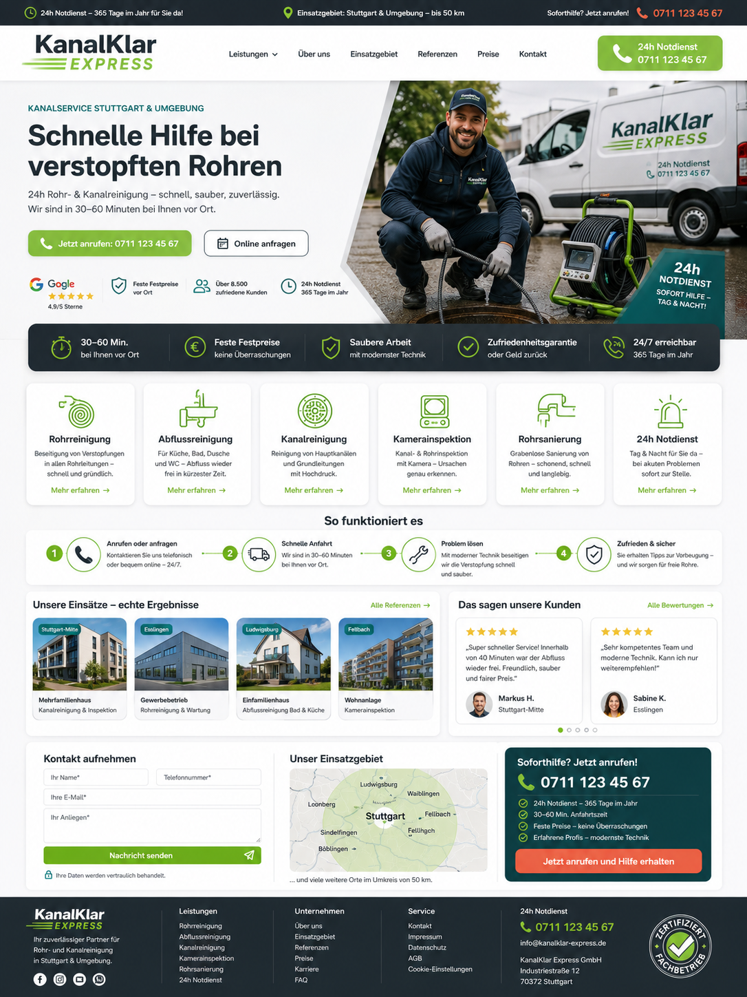 Moderne Kanalreinigung Homepage für Stuttgart