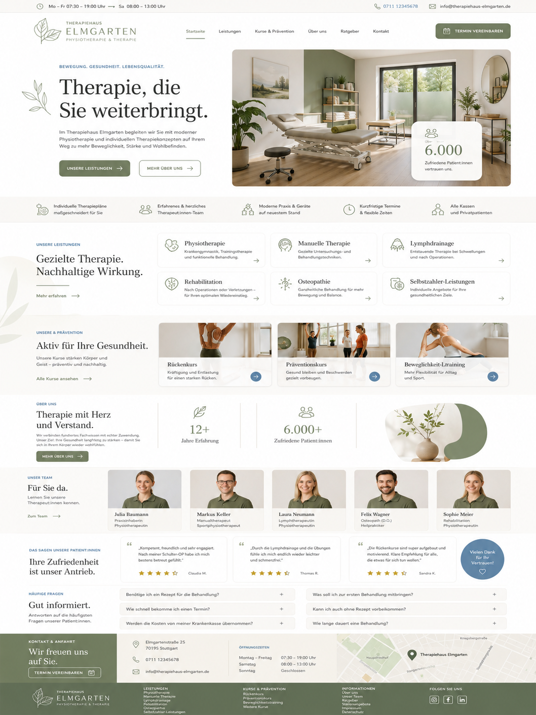Moderne Physiotherapie Webseite im Grünen