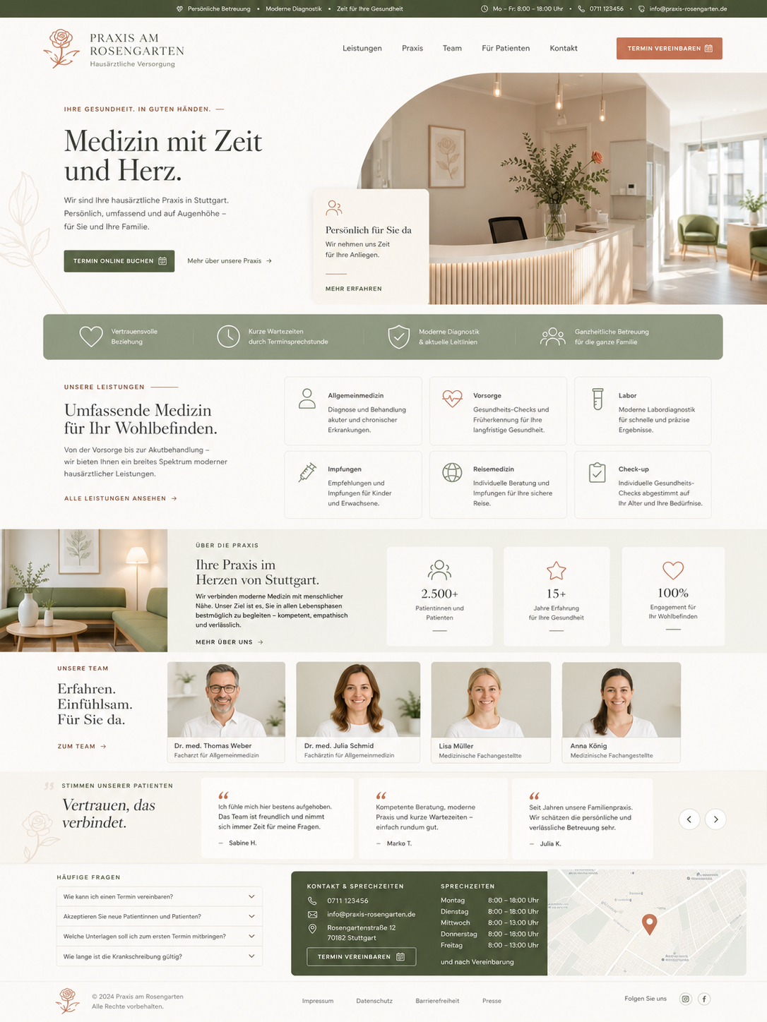 Moderne Praxiswebseite mit botanischem Design
