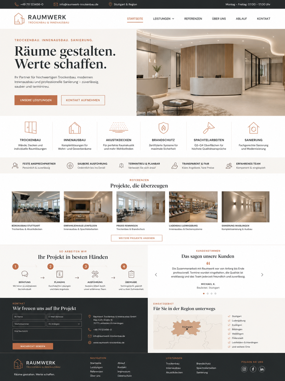 Moderne Webdesign Homepage für Trockenbau