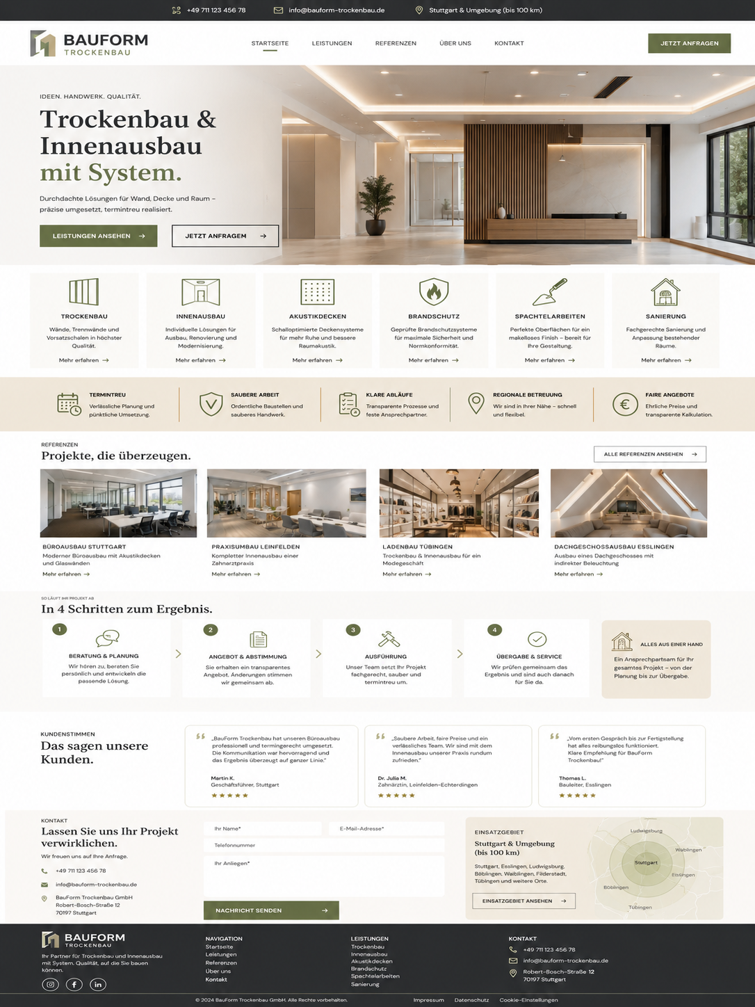 Moderne Webseite für Trockenbauunternehmen