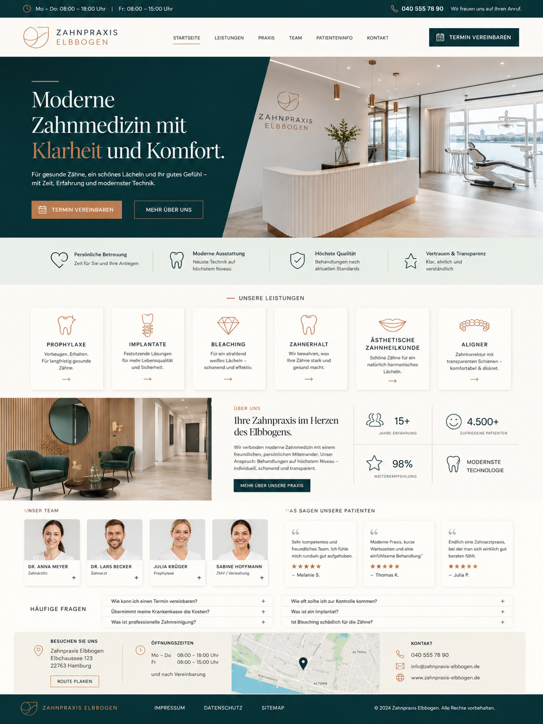Moderne Zahnpraxis Homepage Design