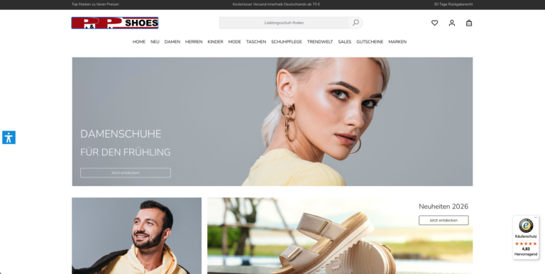 Onlineshop für einen filialstarken Schuhhändler – Vorschau P&P Shoes