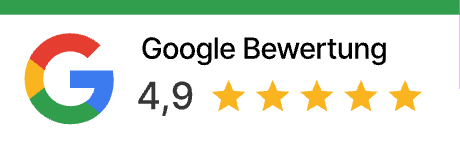 Google-Bewertung mit 4,9 Sternen neben dem Google-Logo