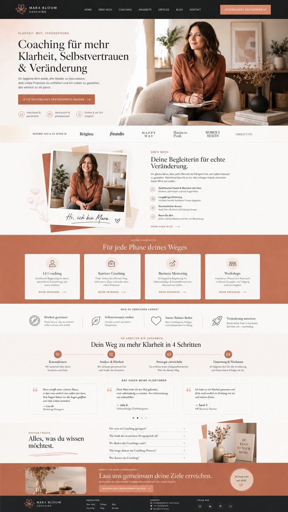 Coaching-Landingpage in minimalistischem Design