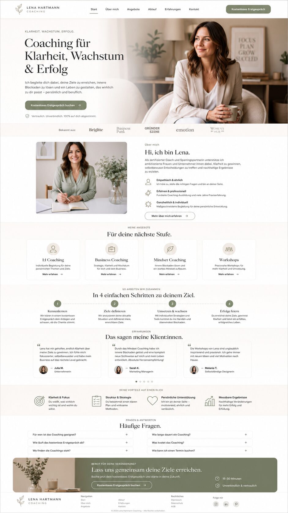 Coaching-Homepage-Design in sanftem Beige