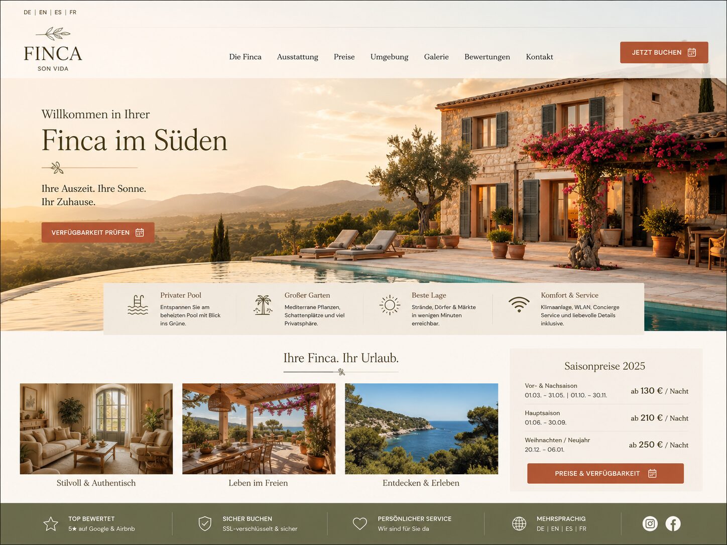 Webdesign Beispiel Finca auf Mallorca – mediterranes elegantes Design