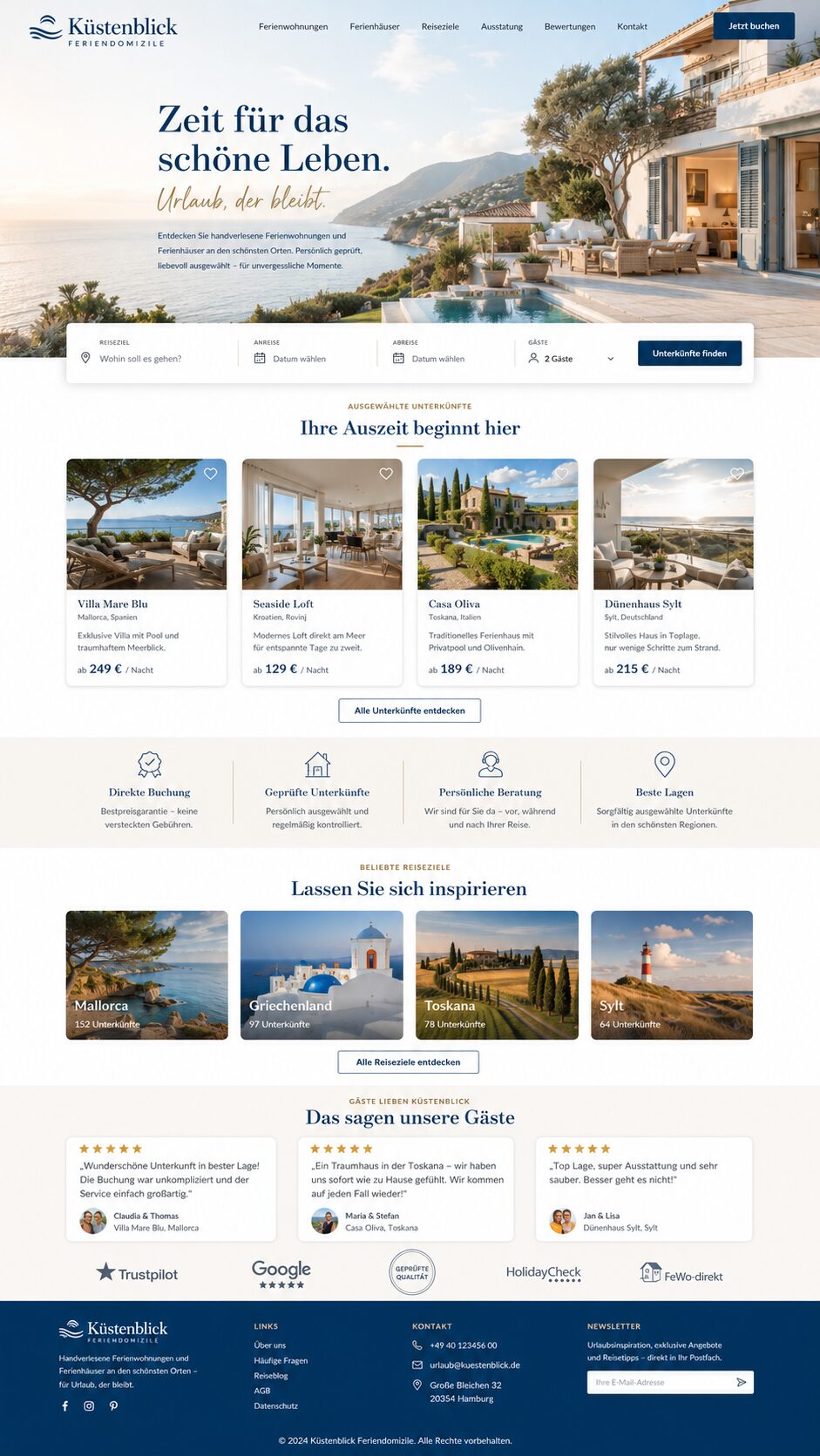 Webdesign Beispiel Ferienwohnung & Ferienhaus: Elegante Ferienwohnungen entdecken