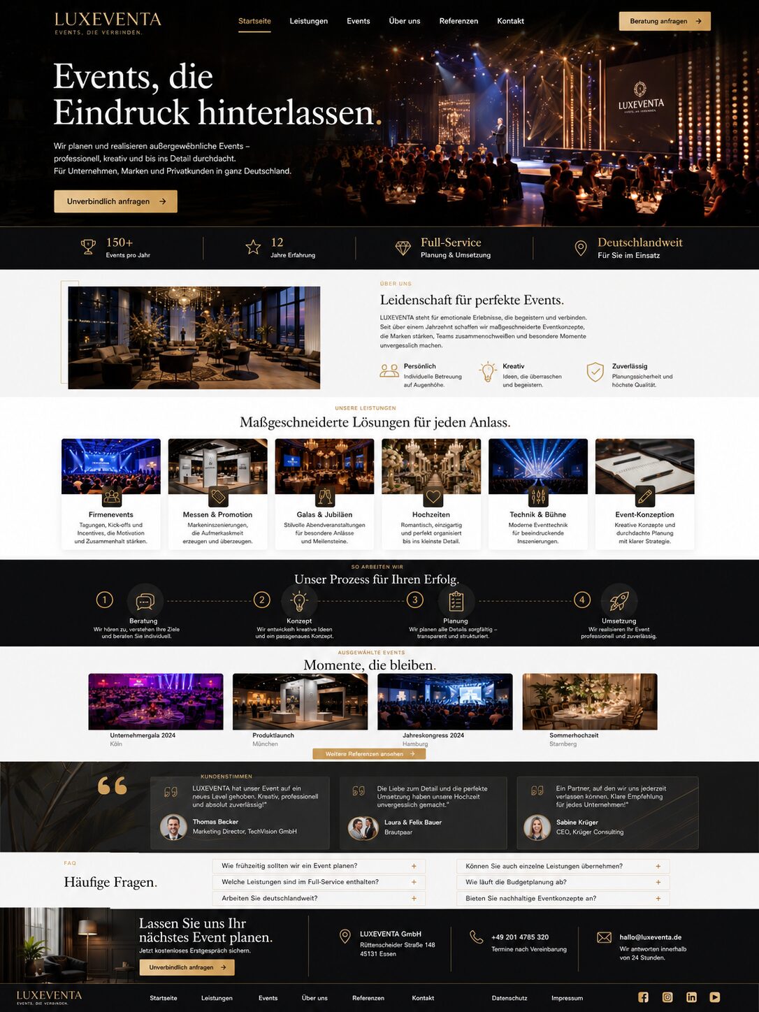 Webdesign-Beispiel: Eventagentur-Landingpage mit stimmungsvoller Bildsprache