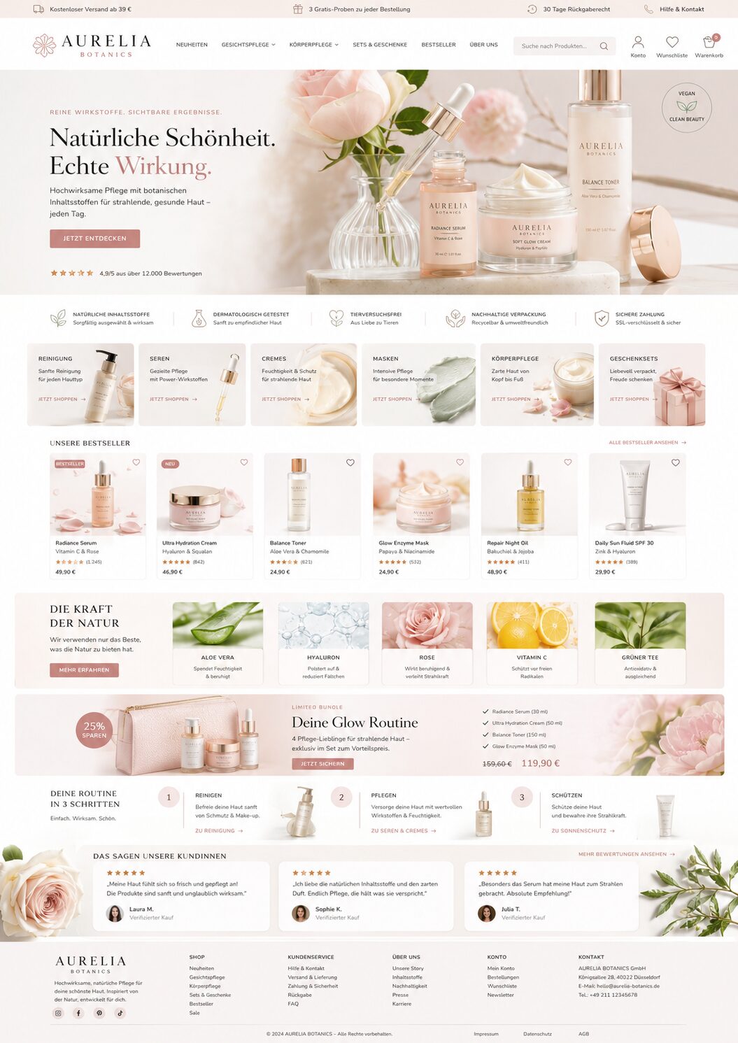Fiktives elegantes Premium-Onlineshop-Design für Hautpflege