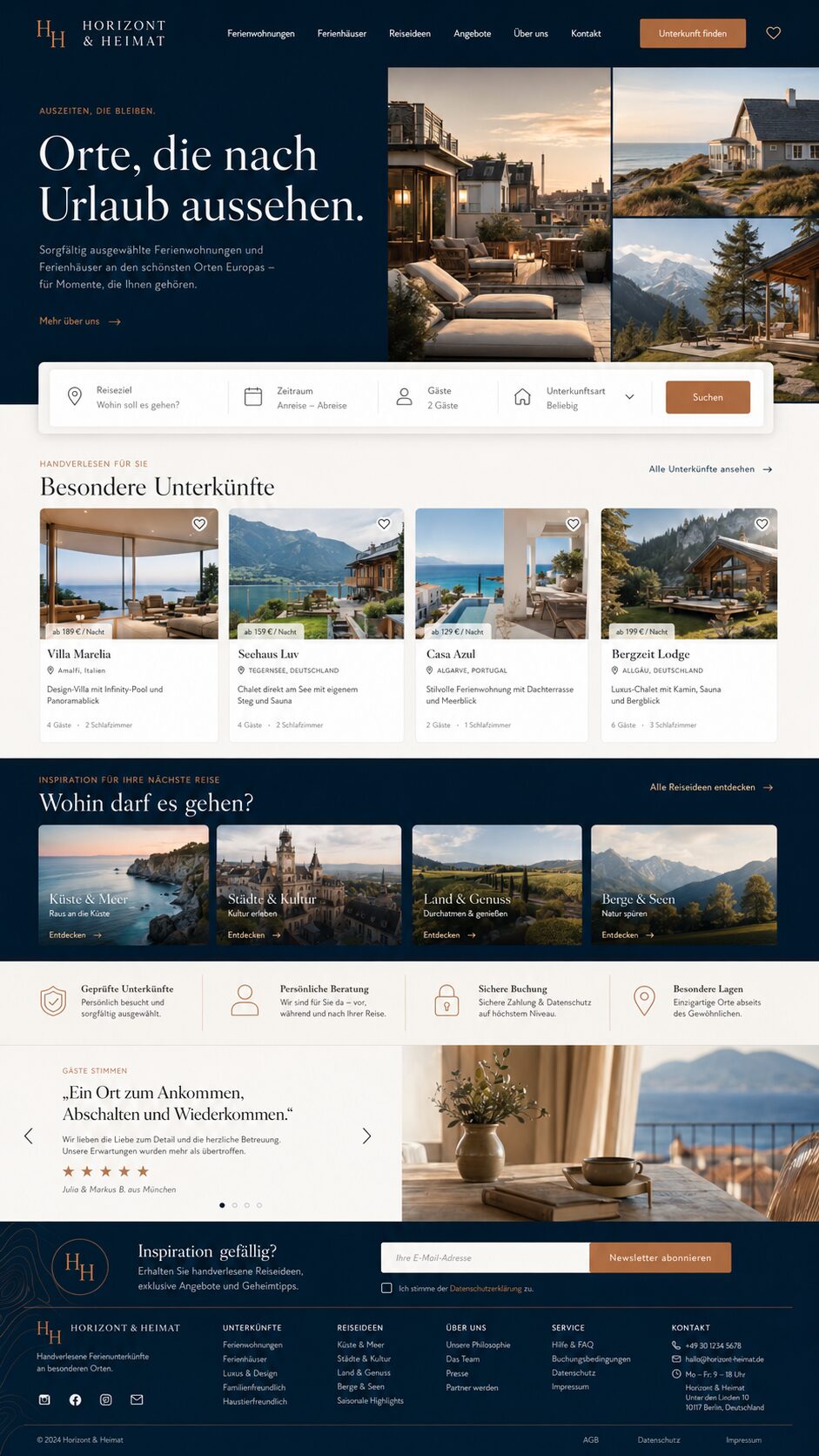 Webdesign Beispiel Ferienwohnung & Ferienhaus: Elegante Homepage für Reiseunterkünfte