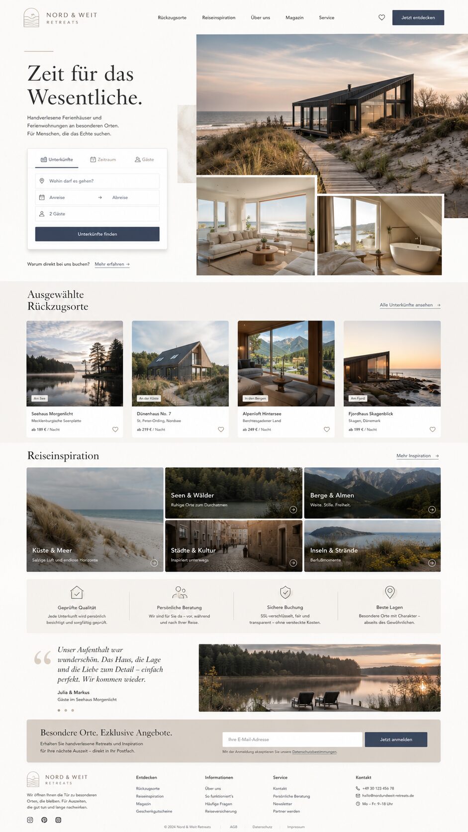 Webdesign Beispiel Ferienwohnung & Ferienhaus: Retreat-Website im minimalistischen Design