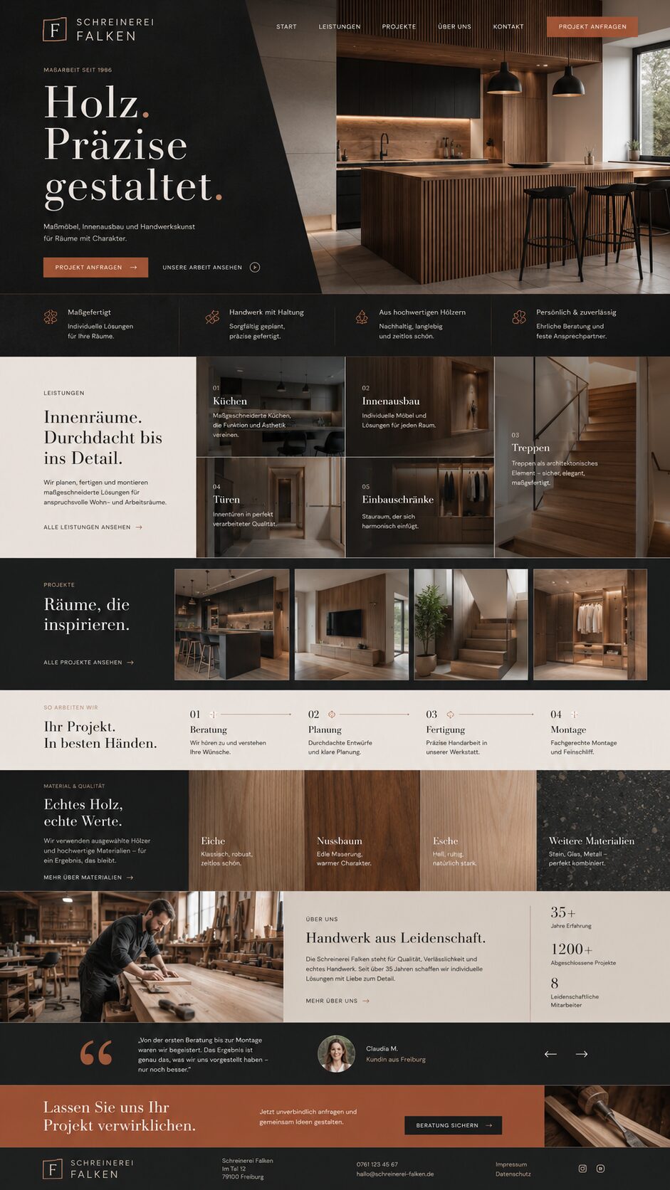 Elegante Schreinerhomepage mit Holzdesign