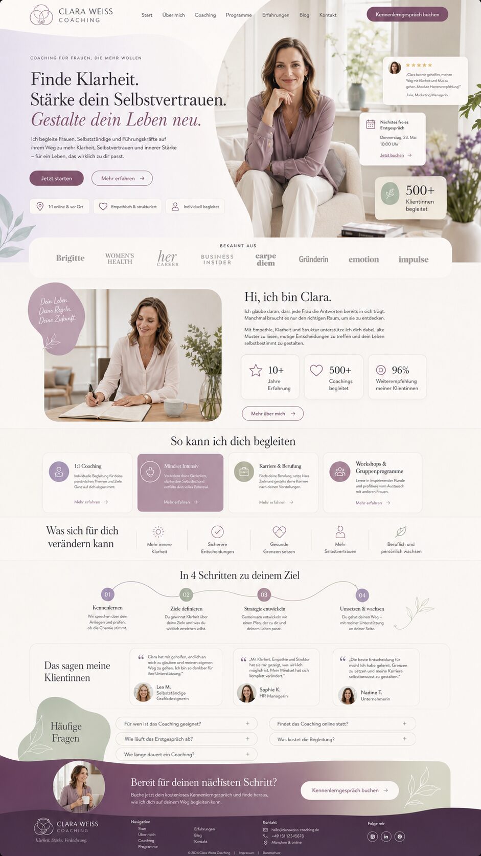 Elegantes Webdesign f&uuml;r Coaching f&uuml;r Frauen