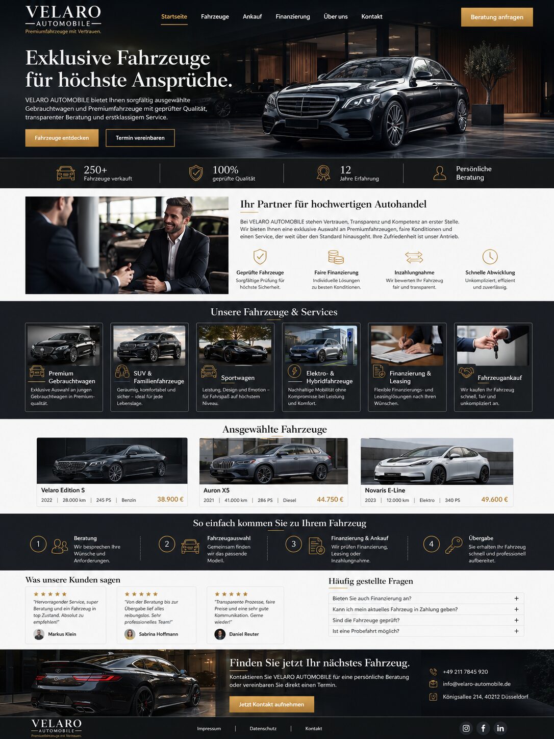 Webdesign-Beispiel: Autohaus-Webseite mit exklusiver Fahrzeuggalerie und dunklem Design