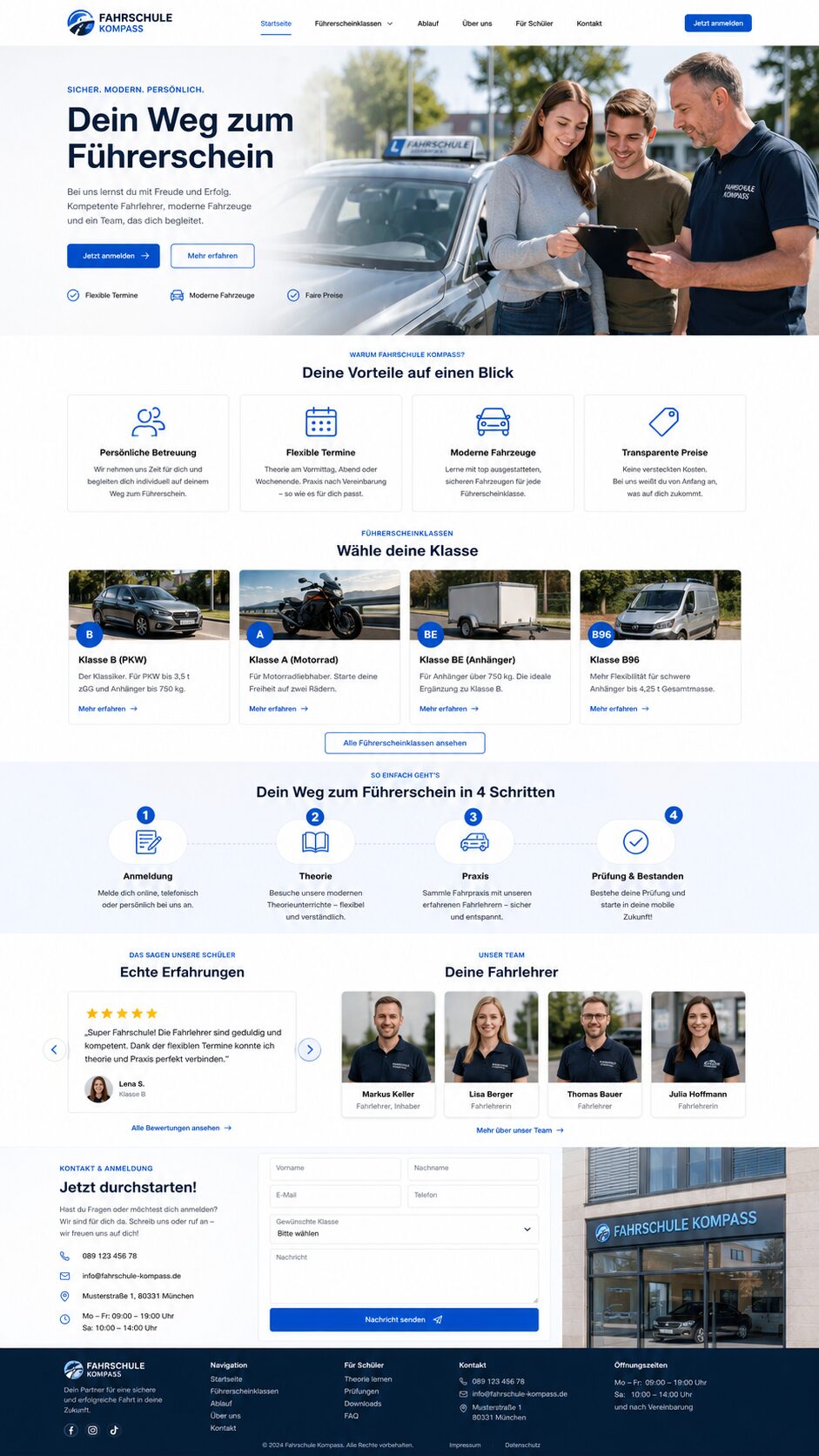 Webdesign-Beispiel für Fahrschulen – Designkonzept mit klarer Nutzerführung zum Führerschein