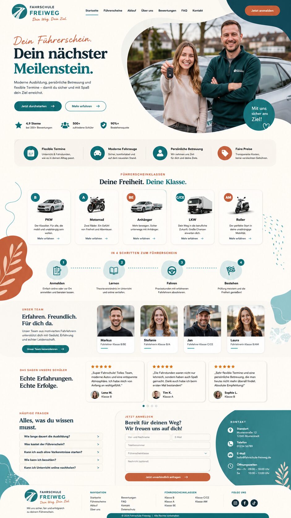 Fahrschul-Website-Design mit direktem Anmelde-Fokus