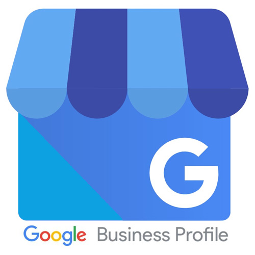 Google Business Profile-Logo mit blauem Laden-Symbol und weißem G
