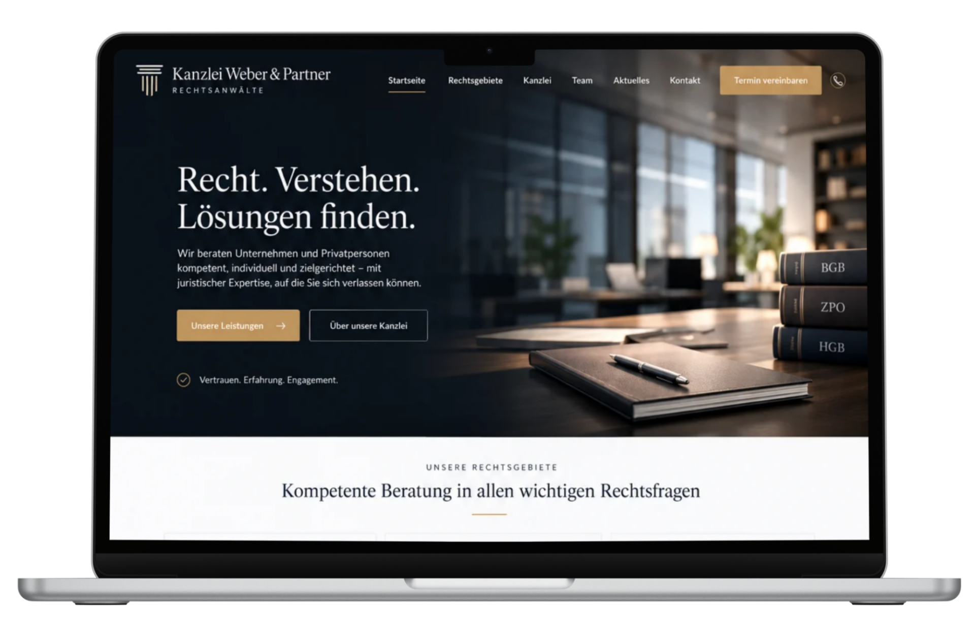 Webdesign-Beispiel Anwaltskanzlei – seriöse Startseite