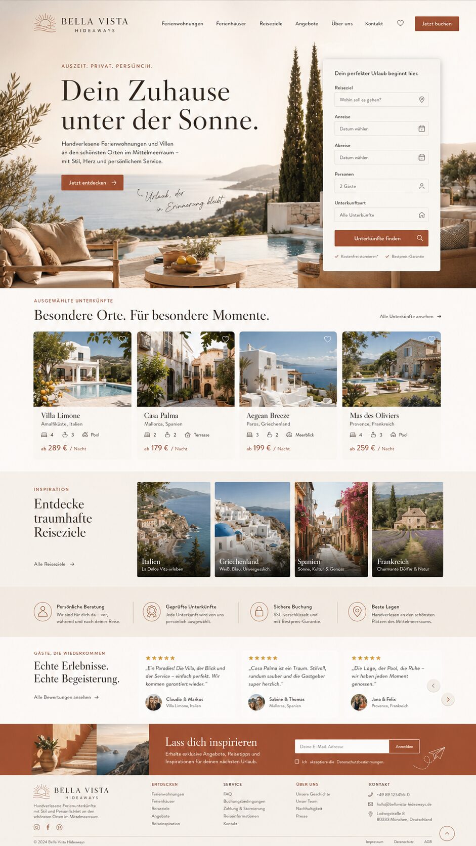 Webdesign Beispiel Ferienwohnung & Ferienhaus: Mediterrane Eleganz für den Traumurlaub