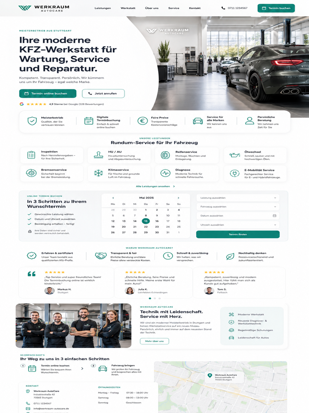 Moderne Auto Werkstatt Website Design