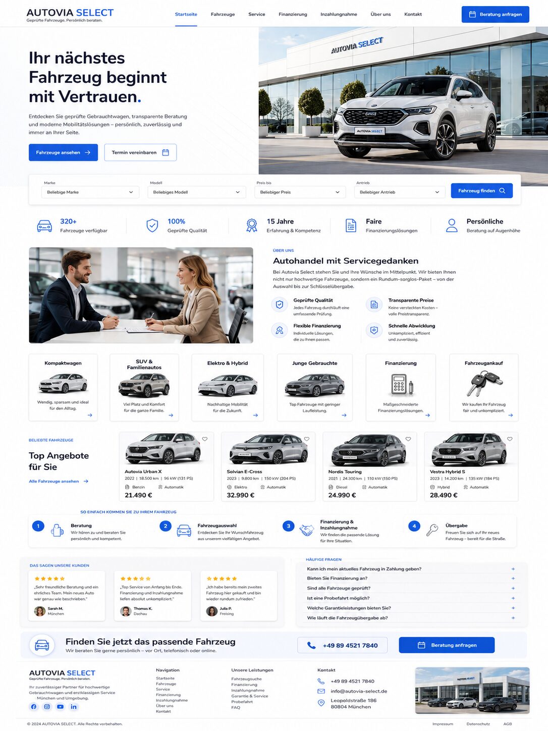 Webdesign-Beispiel: moderne Autohandel-Website mit hochwertiger Fahrzeugpräsentation