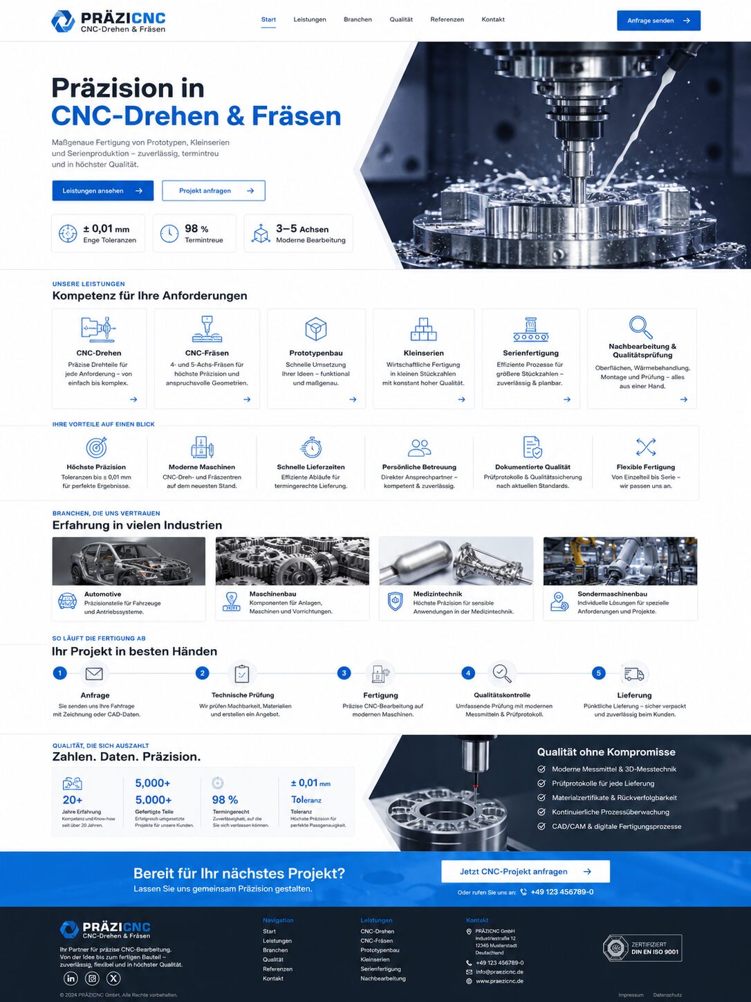 Moderne CNC-Bearbeitung Website-Design