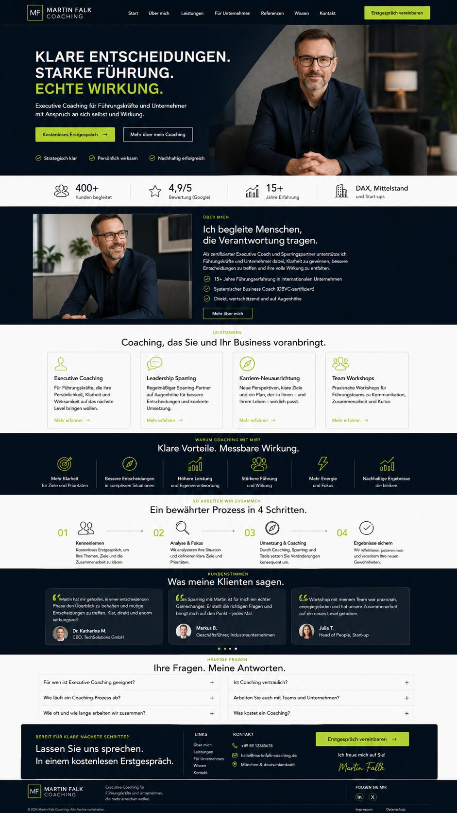 Moderne Coaching-Business-Website mit klarer Struktur