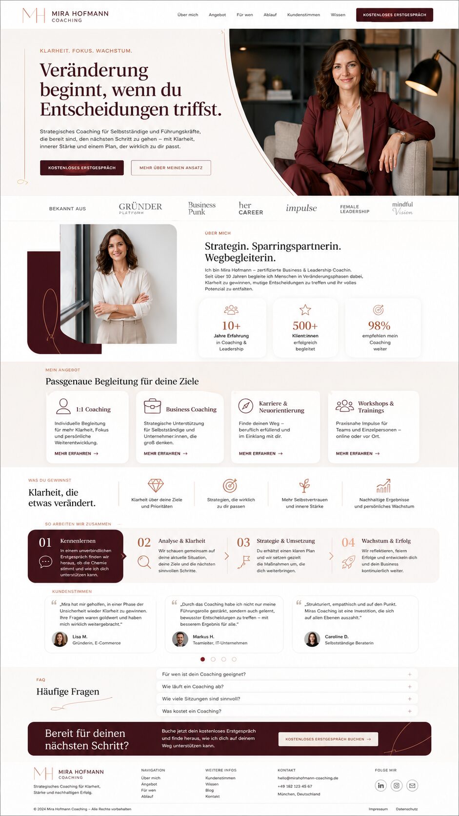 Moderne Coaching-Website im Landingpage-Stil