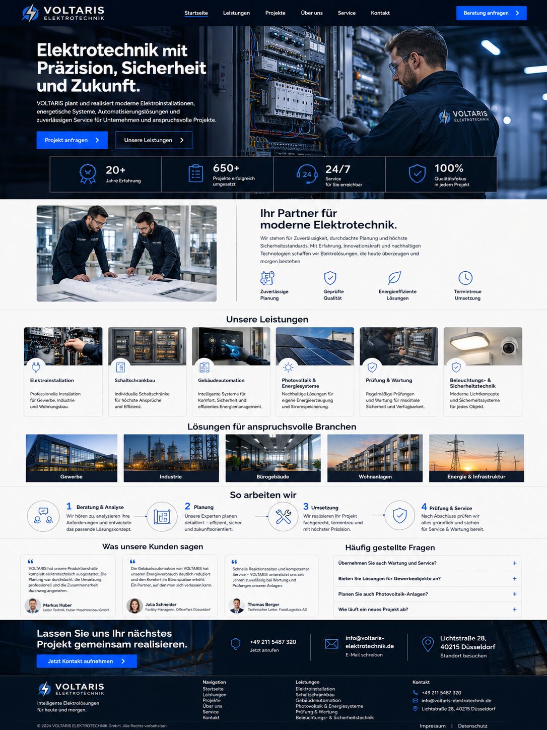 Webdesign-Beispiel: Elektrotechnik-Webseite mit Projektbildern und Kontaktbereich