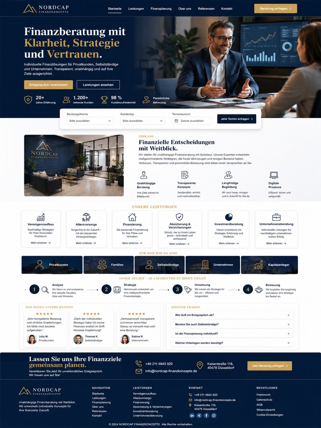 Webdesign-Beispiel: Finanzberater-Webseite mit Beratungsangebot und persönlicher Bildsprache