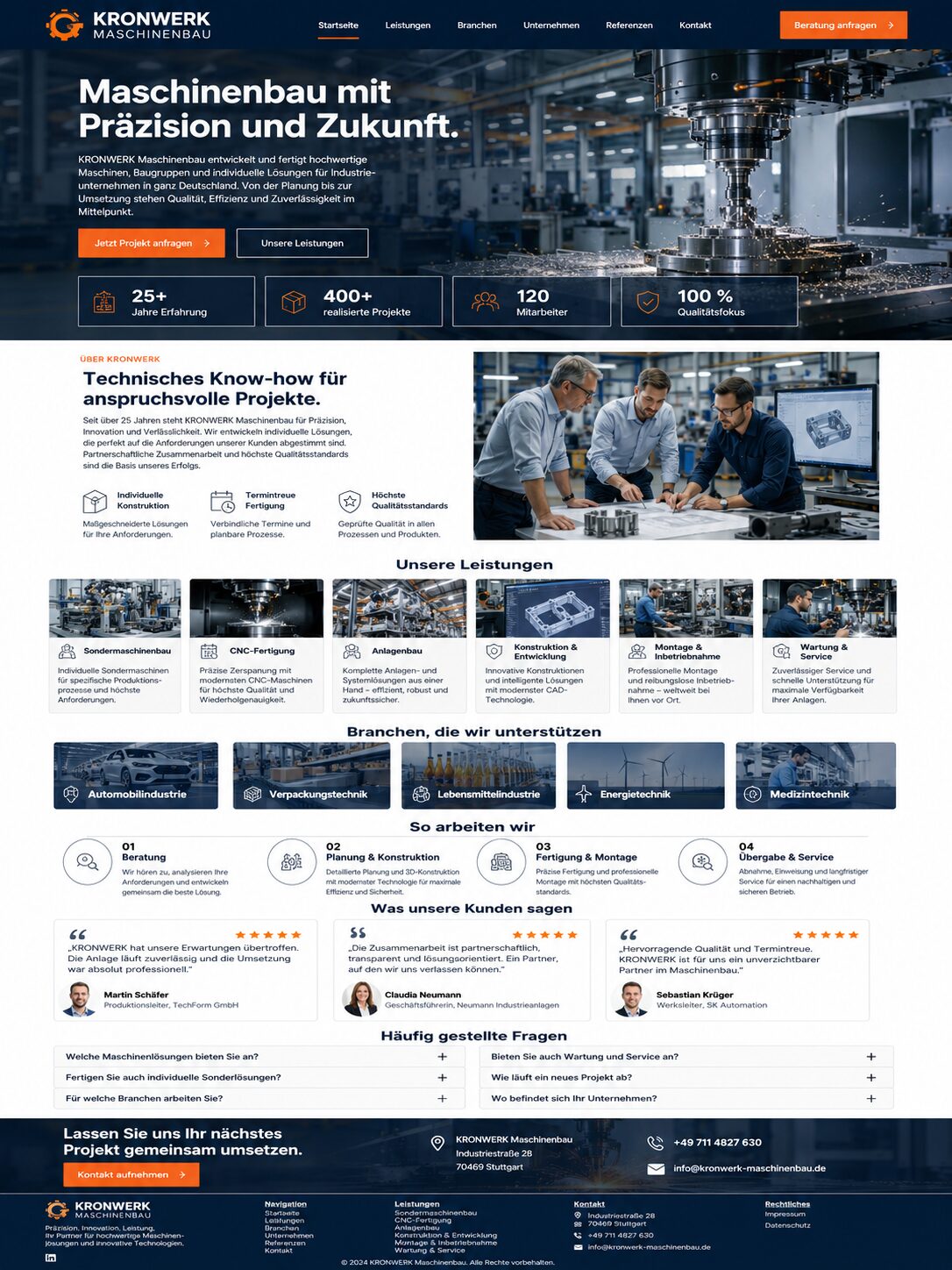 Webdesign-Beispiel: Homepage für ein Maschinenbauunternehmen mit Projektreferenzen