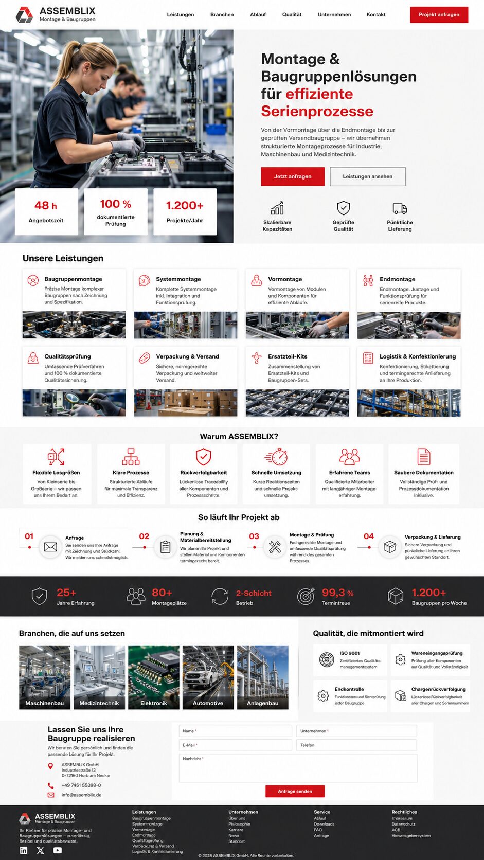 Moderne Homepage für industrielle Montagelösungen