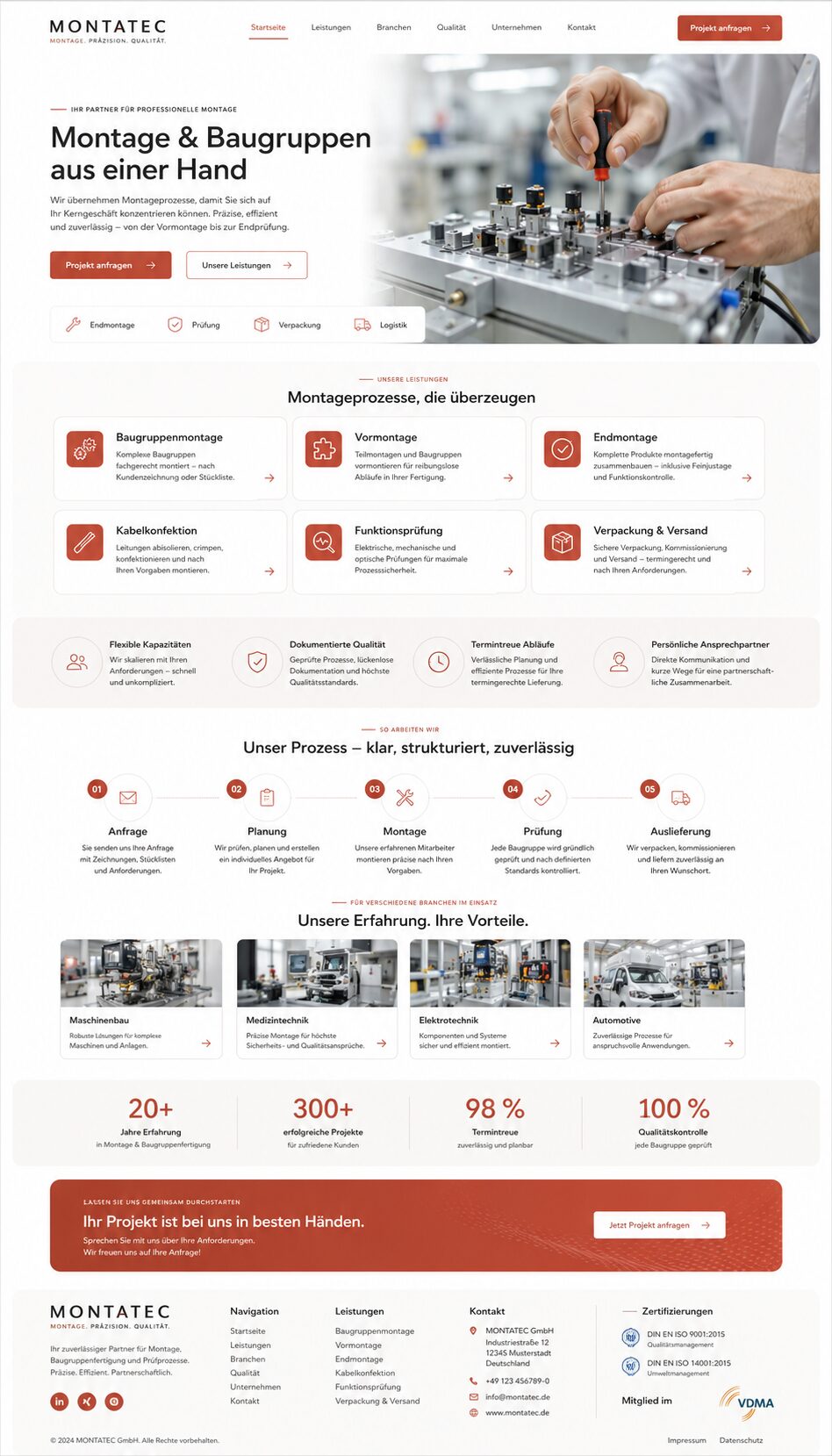 Moderne Homepage für industrielle Montageunternehmen