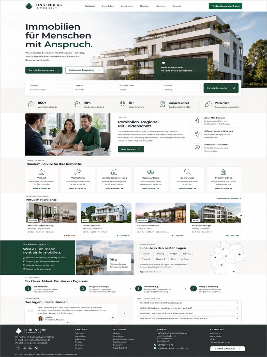 Webdesign-Beispiel: moderne Immobilienmakler-Website mit großformatiger Objektfotografie