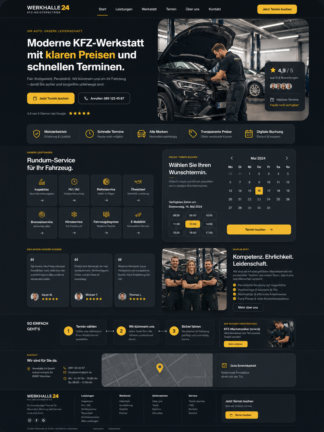 Moderne KFZ Werkstatt Website Layout
