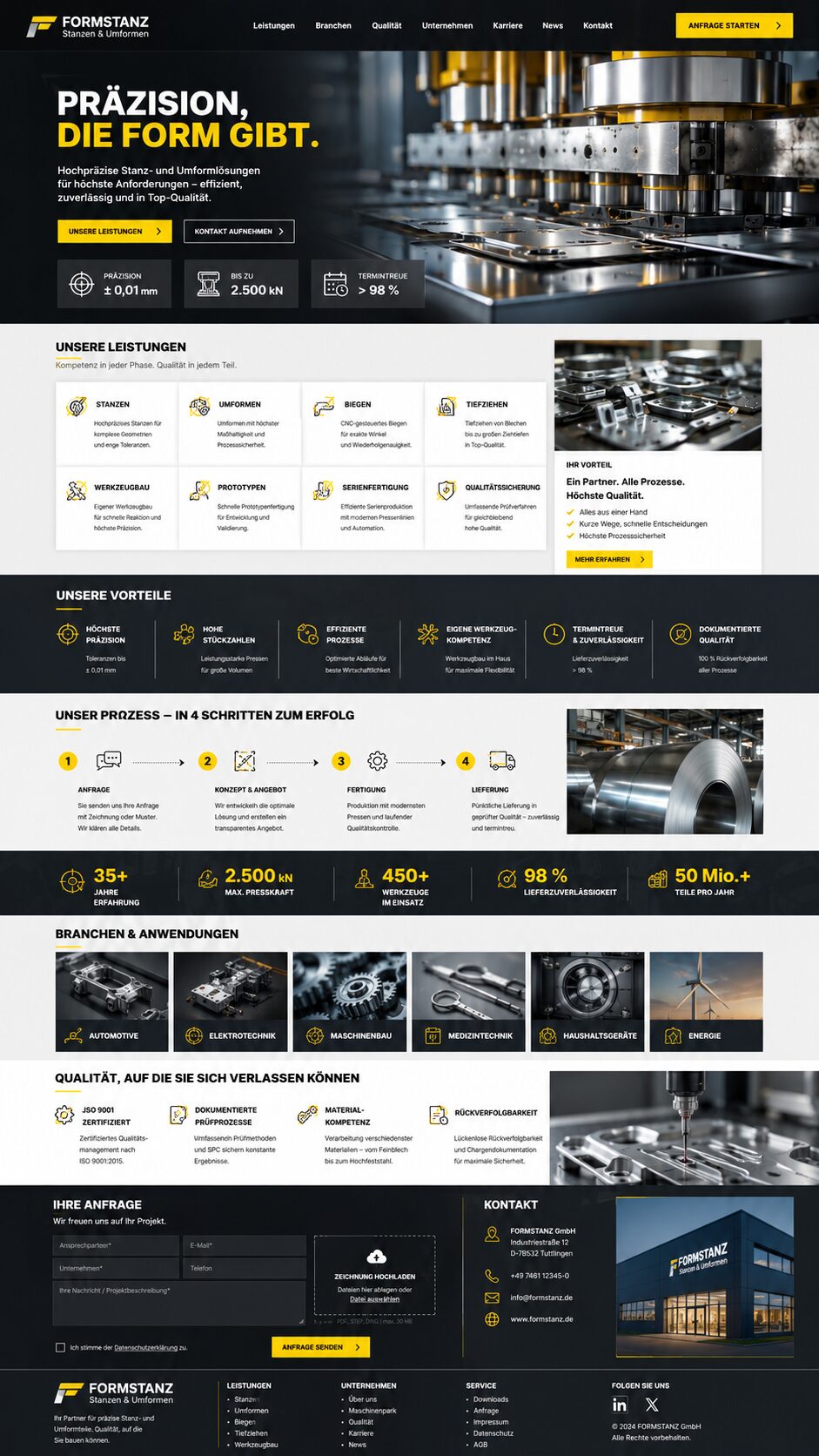 Moderne Landingpage für Metallbearbeitung