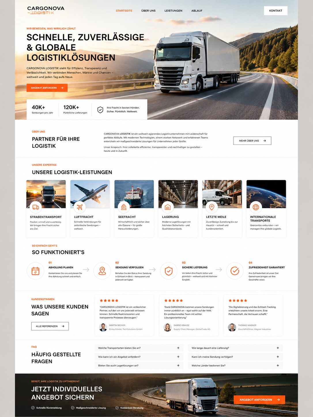Webdesign-Beispiel: Logistikunternehmen-Webseite mit klarer Struktur und Flottenfotografie