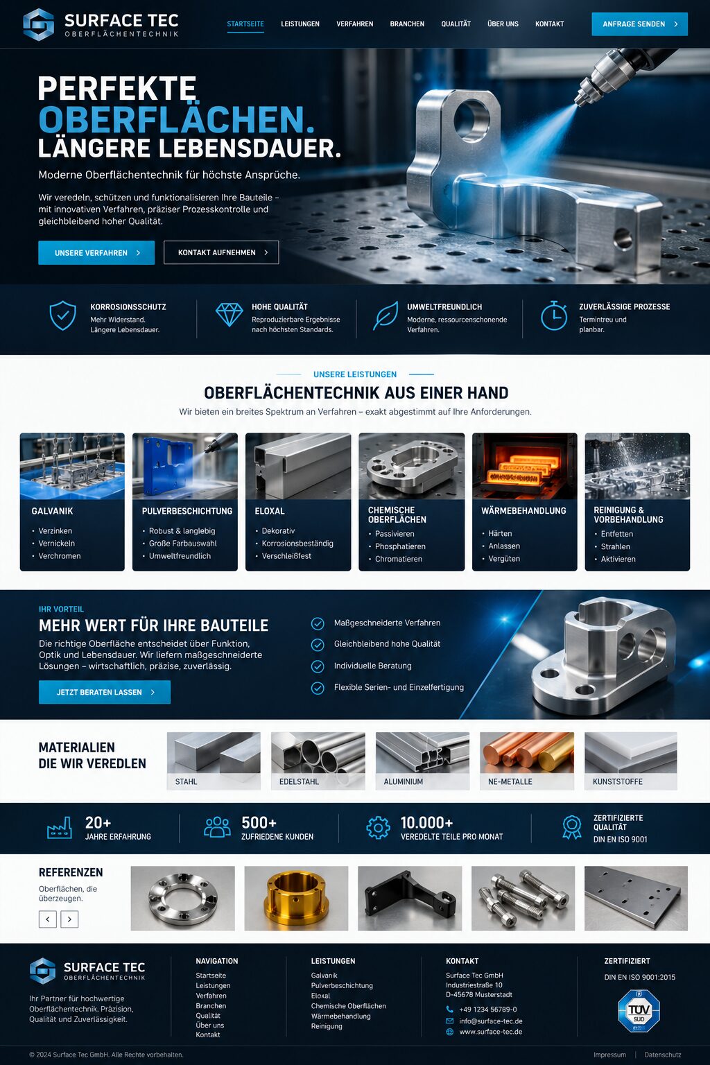Moderne Oberflächentechnik Website Landing Page