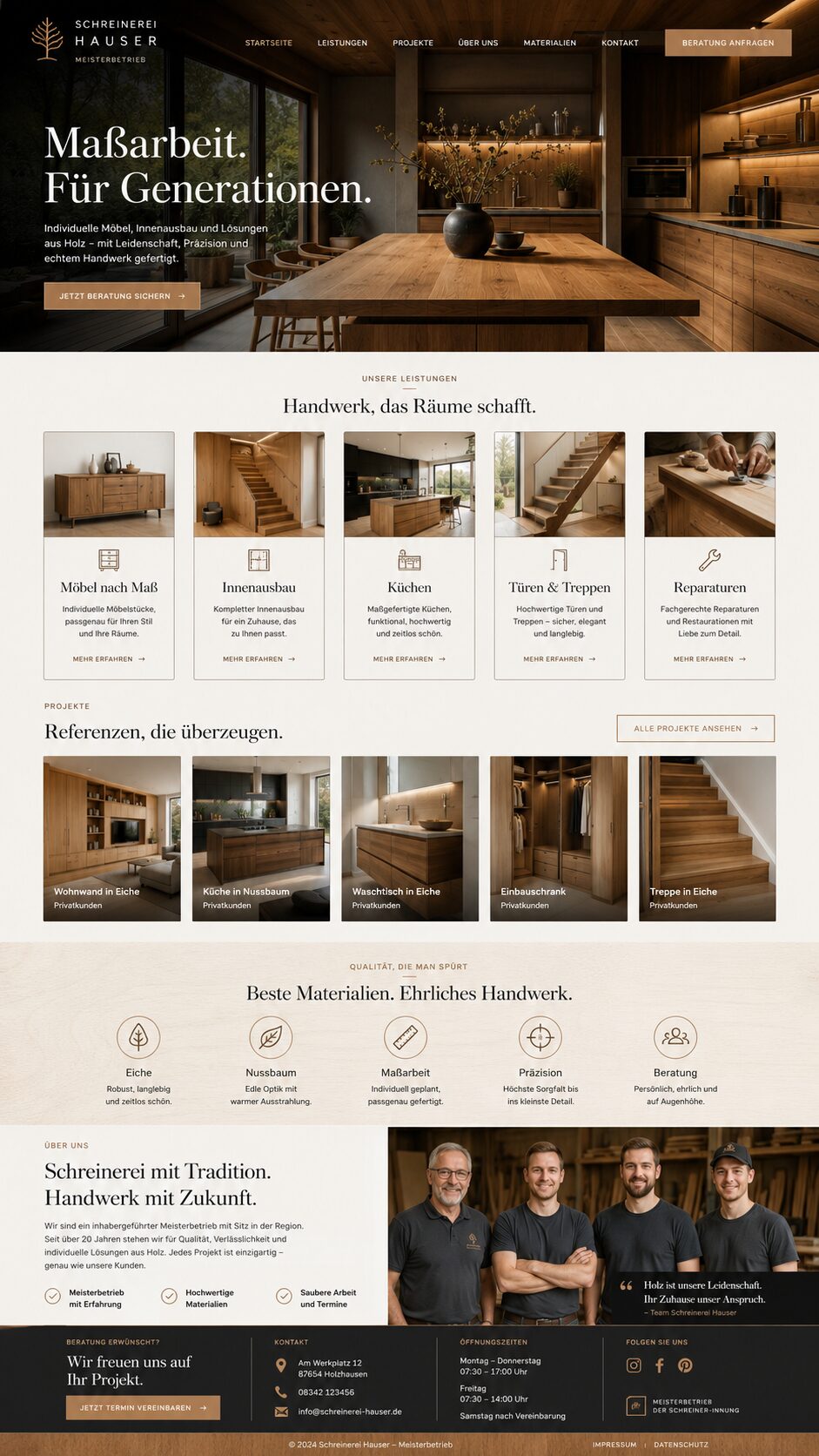 Moderne Schreinerei-Website mit Handwerkskunst