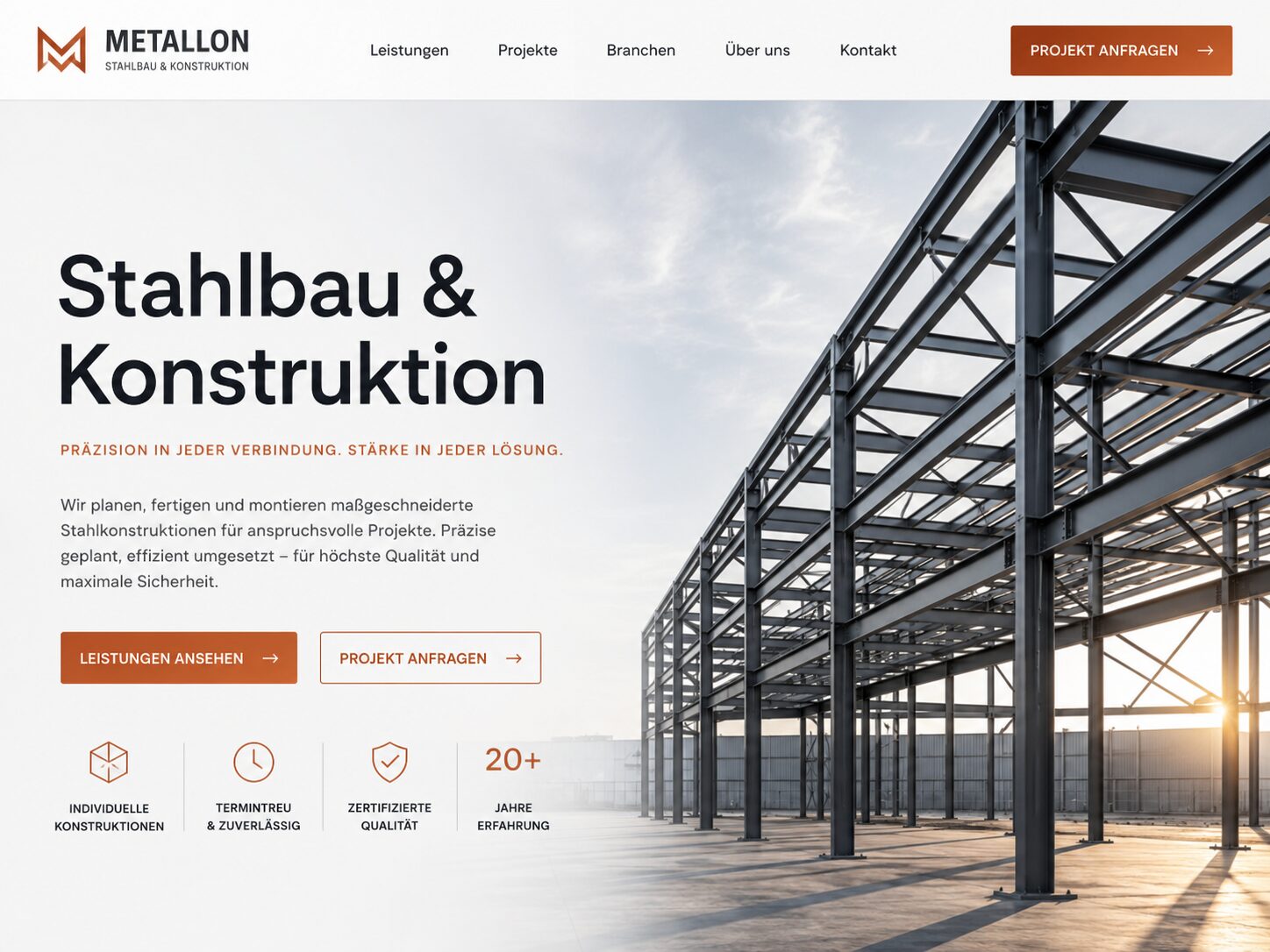 Moderne Stahlbau-Website mit präzisem Design