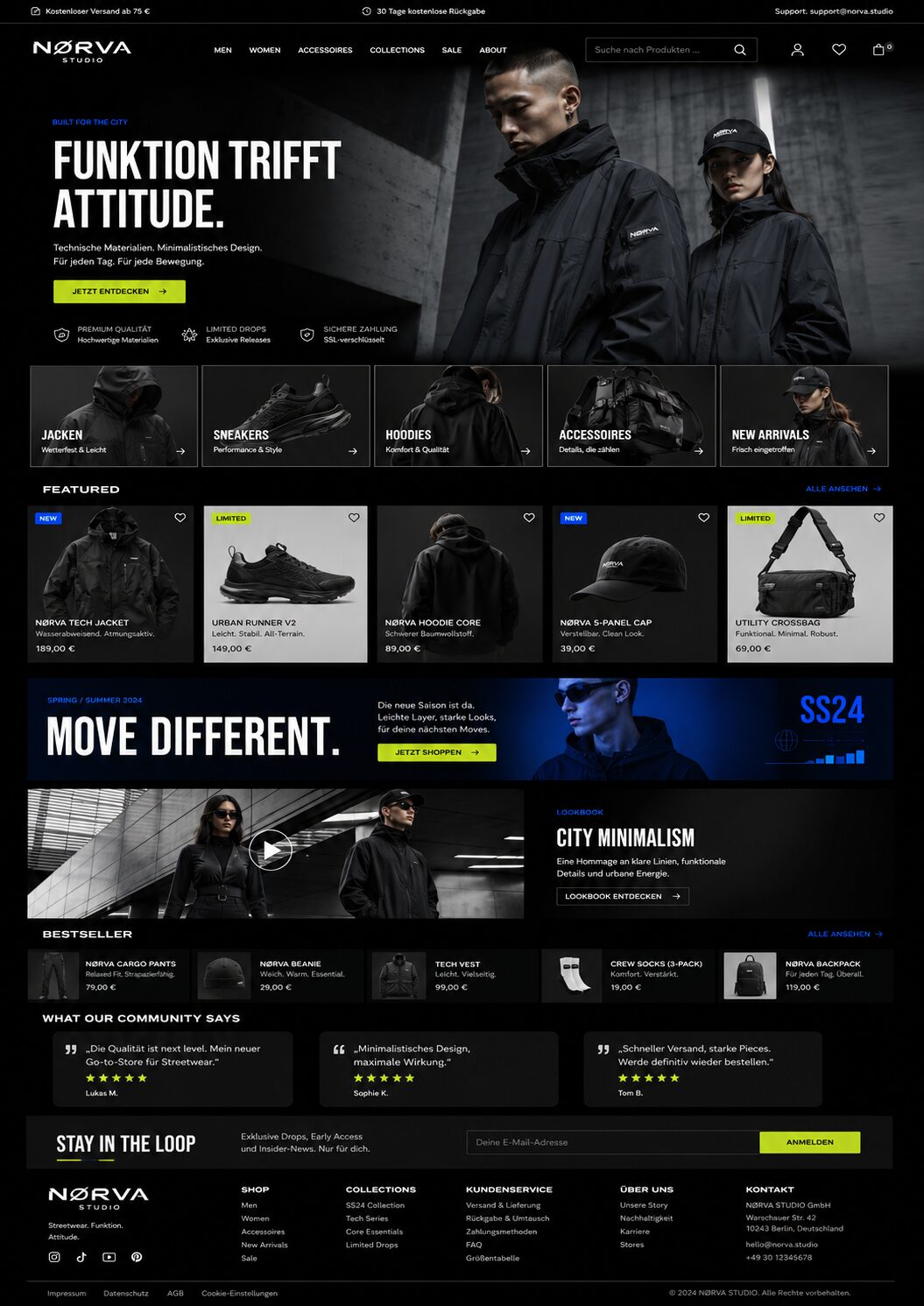 Fiktives urbanes Onlineshop-Design für Streetwear